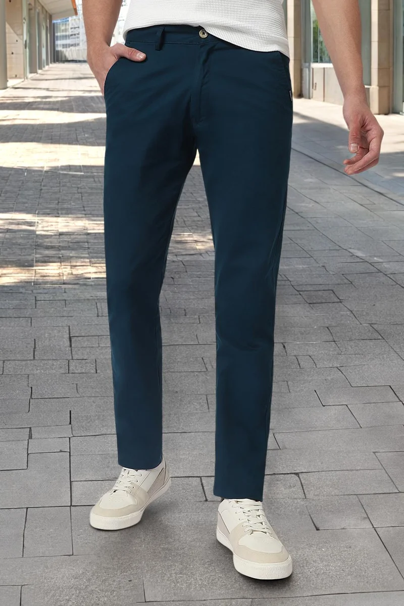 Urbano Fashion Men's Dark Green Cotton Slim Fit Casual Chinos Trousers